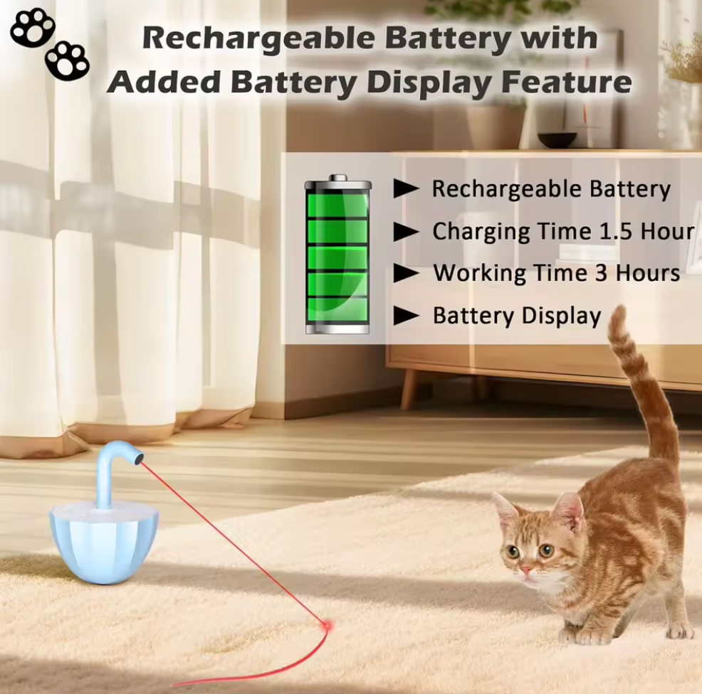 PlaySmartCat Rechargeable Automatic Cat Laser Toy with True Random Motion, Interactive Indoor Laser Toy for Cats & Small Dogs
