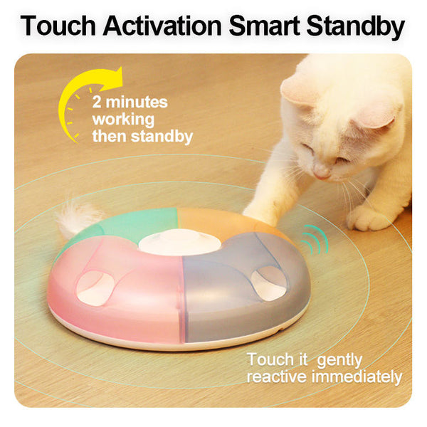 Interactive Automatic Cat Toy with Peek-a-Boo Feather, Rechargeable Indoor Cat Exercise Toy for Bored Cats