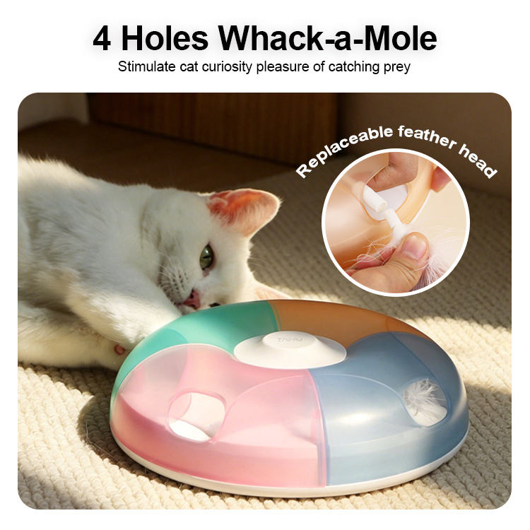 Interactive Automatic Cat Toy with Peek-a-Boo Feather, Rechargeable Indoor Cat Exercise Toy for Bored Cats